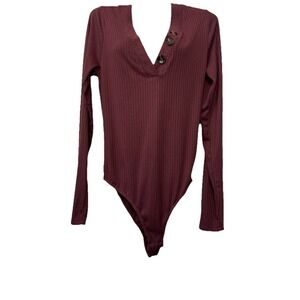 Eye Candy  Bodysuit‎ Purple Size L Snap Closure Stretch Long Sleeve Ribbed
